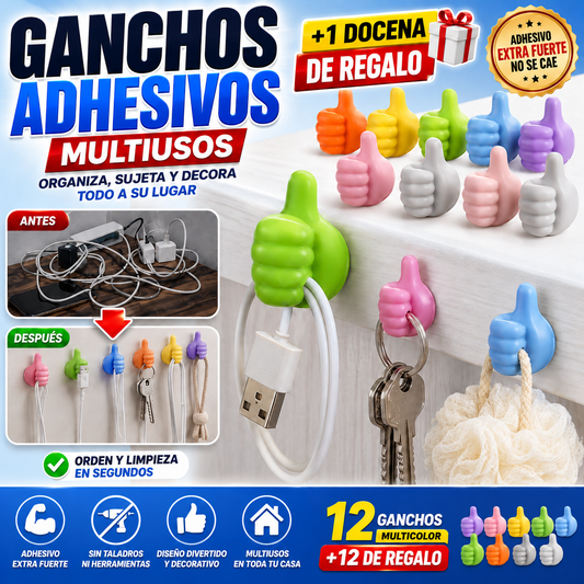 Docena de ganchos adhesivos con forma de pulgar + 1 Docena de regalo